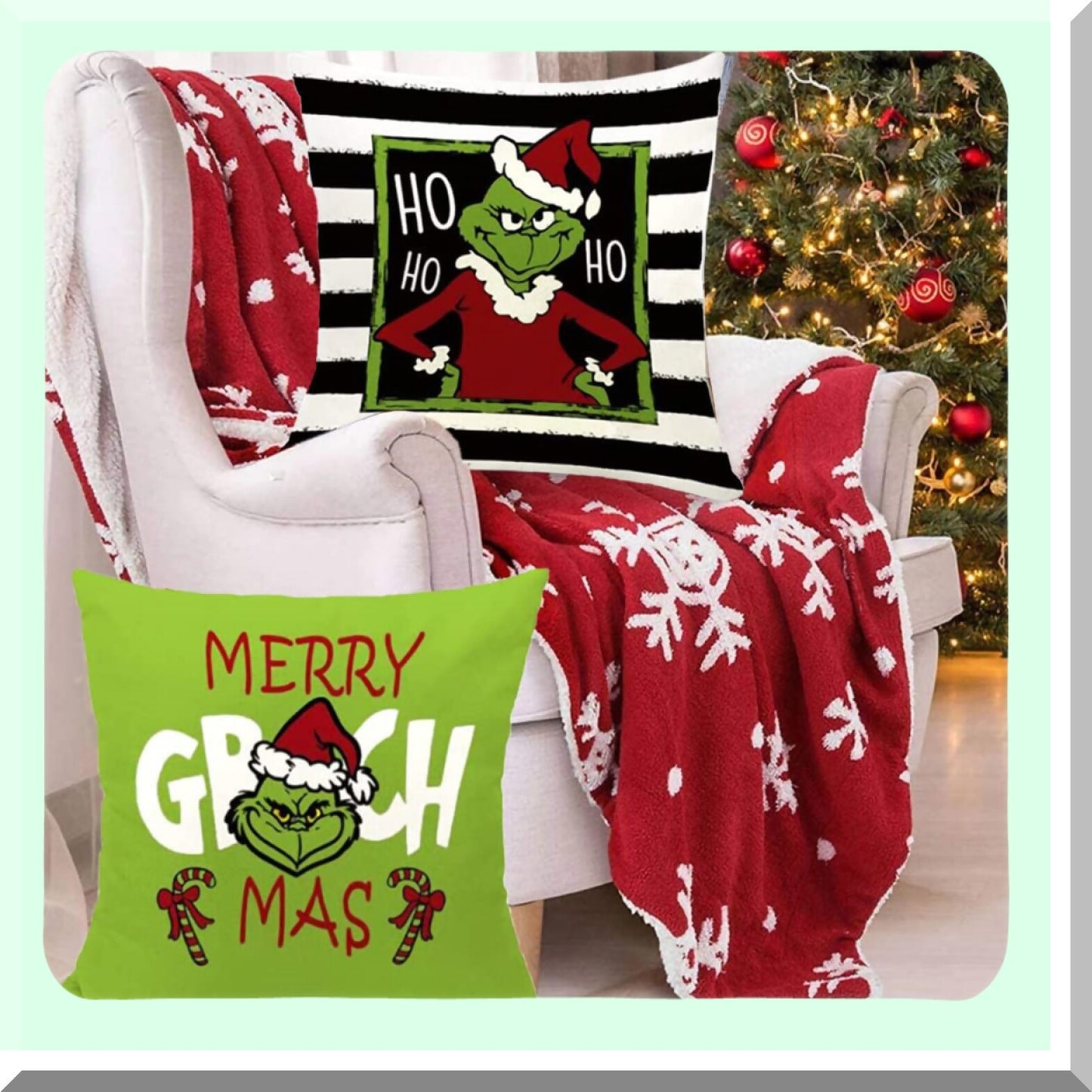 Winter Wonderland Pillow Cover Set - 18x18 Decorative Xmas Throw Pillow Covers for Home Decor - Festive Holiday Linen Couch Decoration Pack of 4