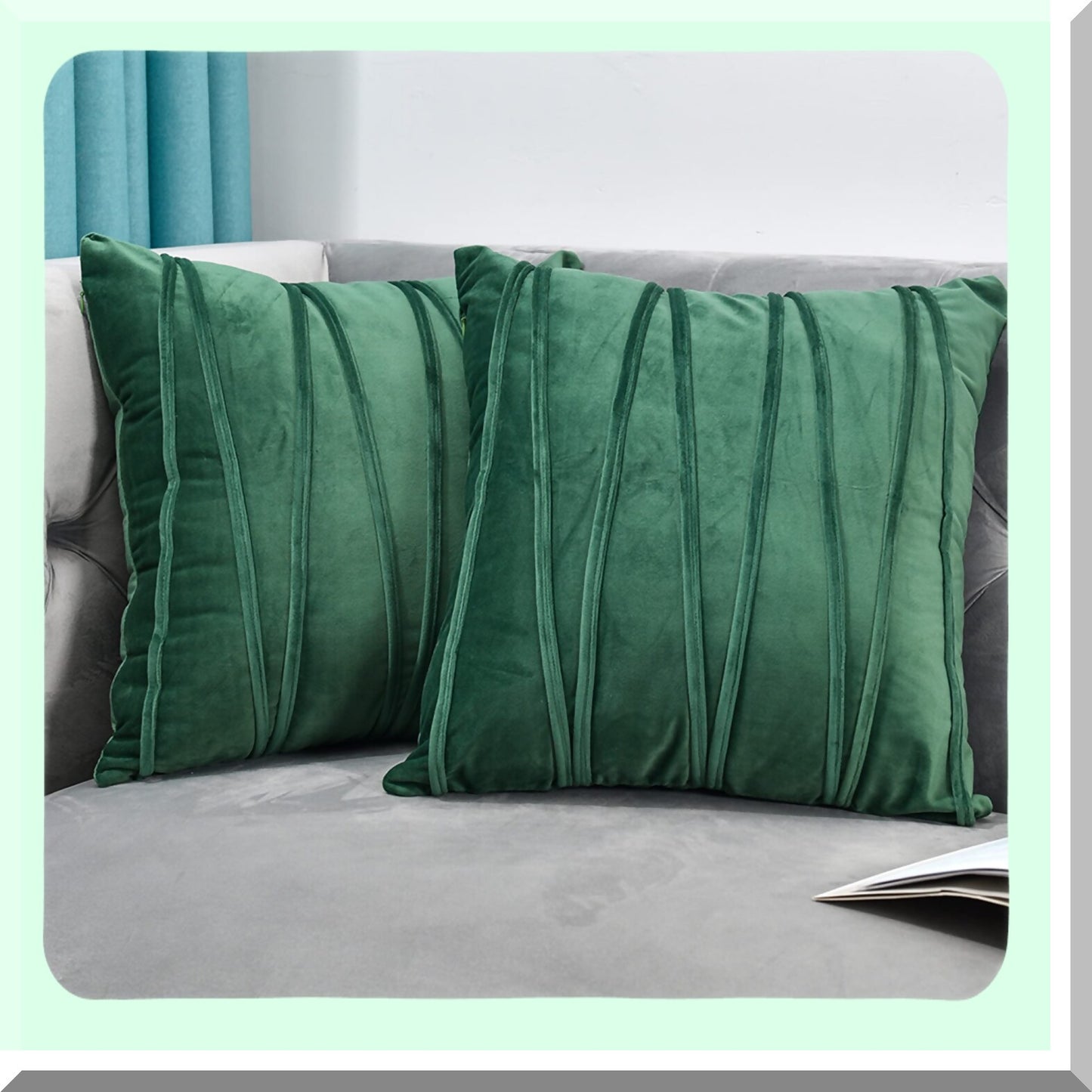 Luxury Velvet Decorative Throw Pillow Covers - Set of 2 Deep Green Square Pillow Cases for Sofa, Bed, Living Room - 24X24 Accent Couch Pillows