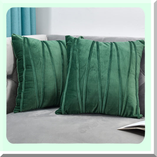 Luxury Velvet Decorative Throw Pillow Covers - Set of 2 Deep Green Square Pillow Cases for Sofa, Bed, Living Room - 24X24 Accent Couch Pillows