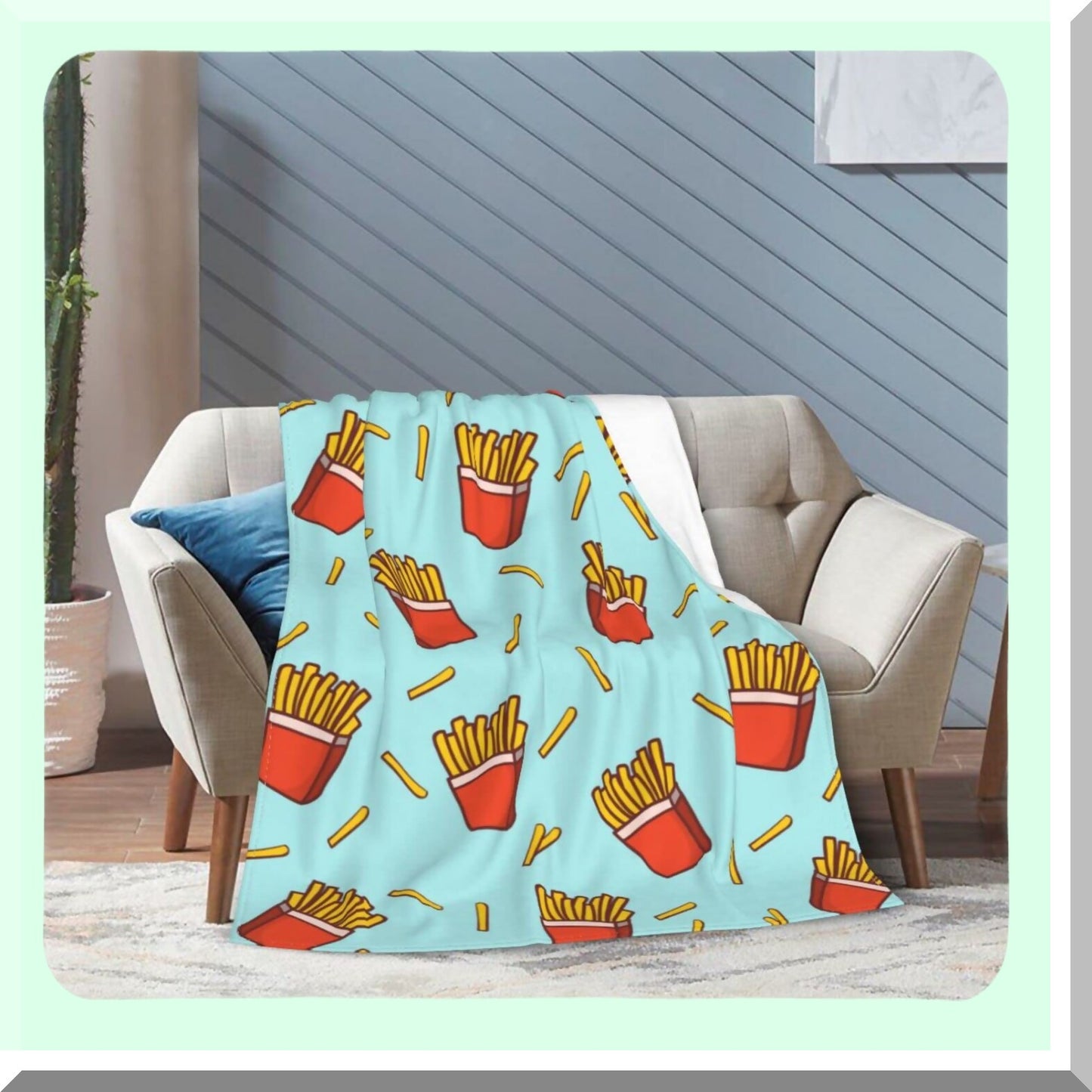 CozyCrave French Fries Fun Flannel Blanket - Super Soft, Warm, All-Season Throw for Couch, Bed, Office, Car - Perfect for Kids and Adults, 50"x40""