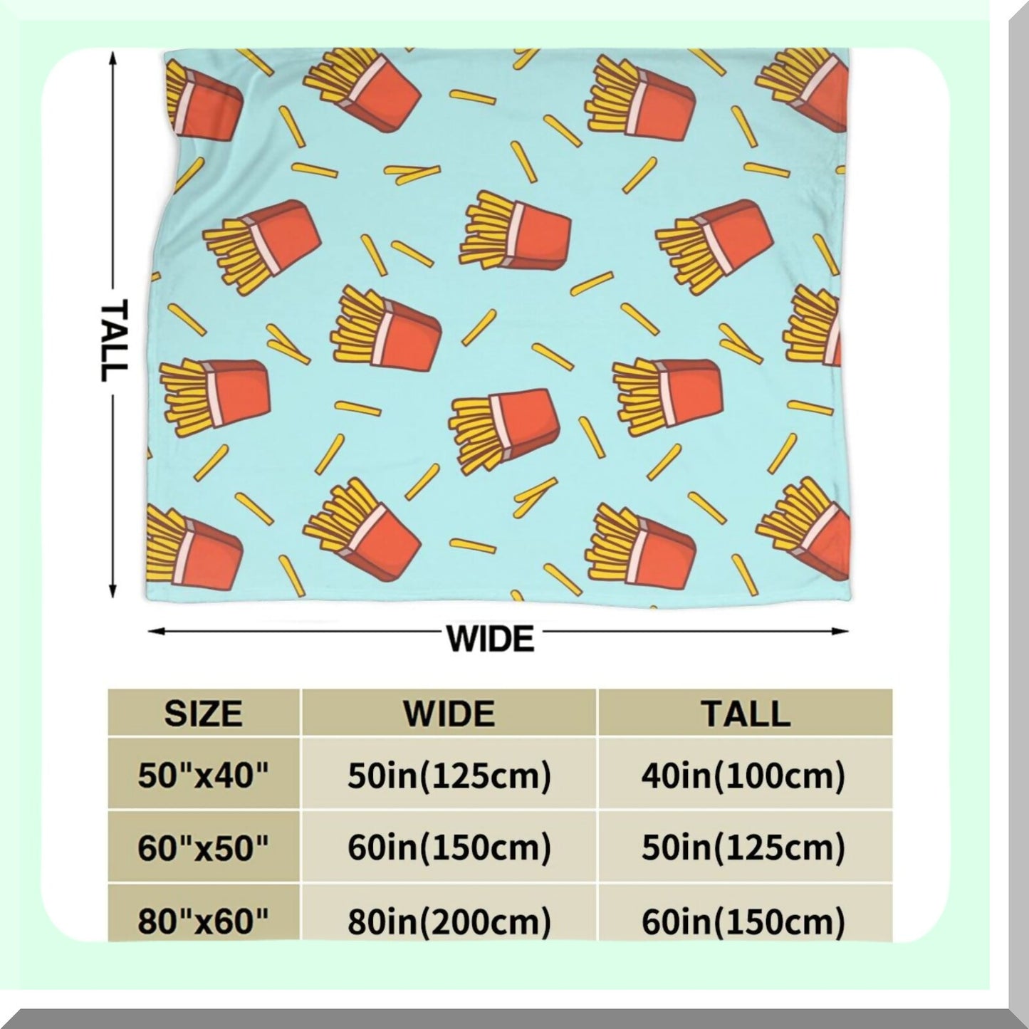 CozyCrave French Fries Fun Flannel Blanket - Super Soft, Warm, All-Season Throw for Couch, Bed, Office, Car - Perfect for Kids and Adults, 50"x40""