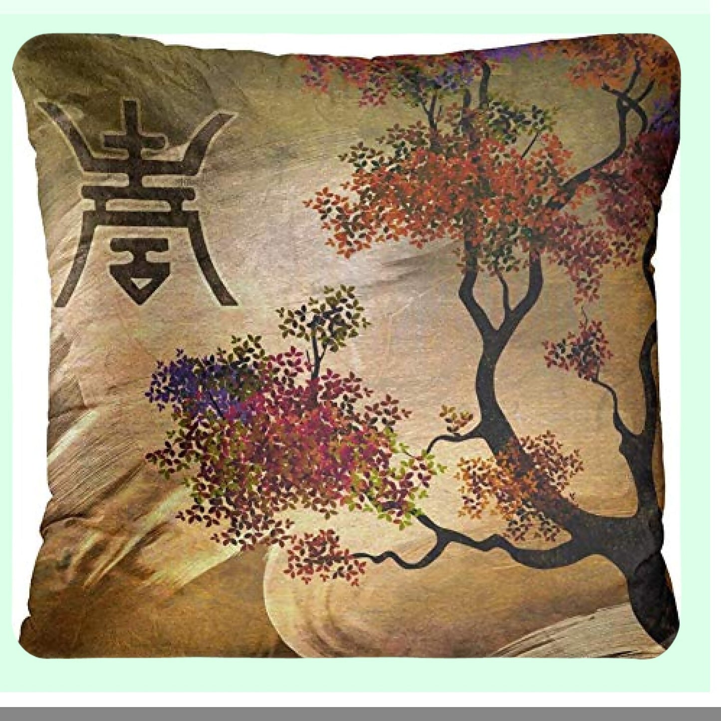 Nature's Blossom Decor Set - Cherry Blossom Tree Flowers Beige Cream Square Pillow Covers 22x22 Inches - Home Decorative Pillowcases