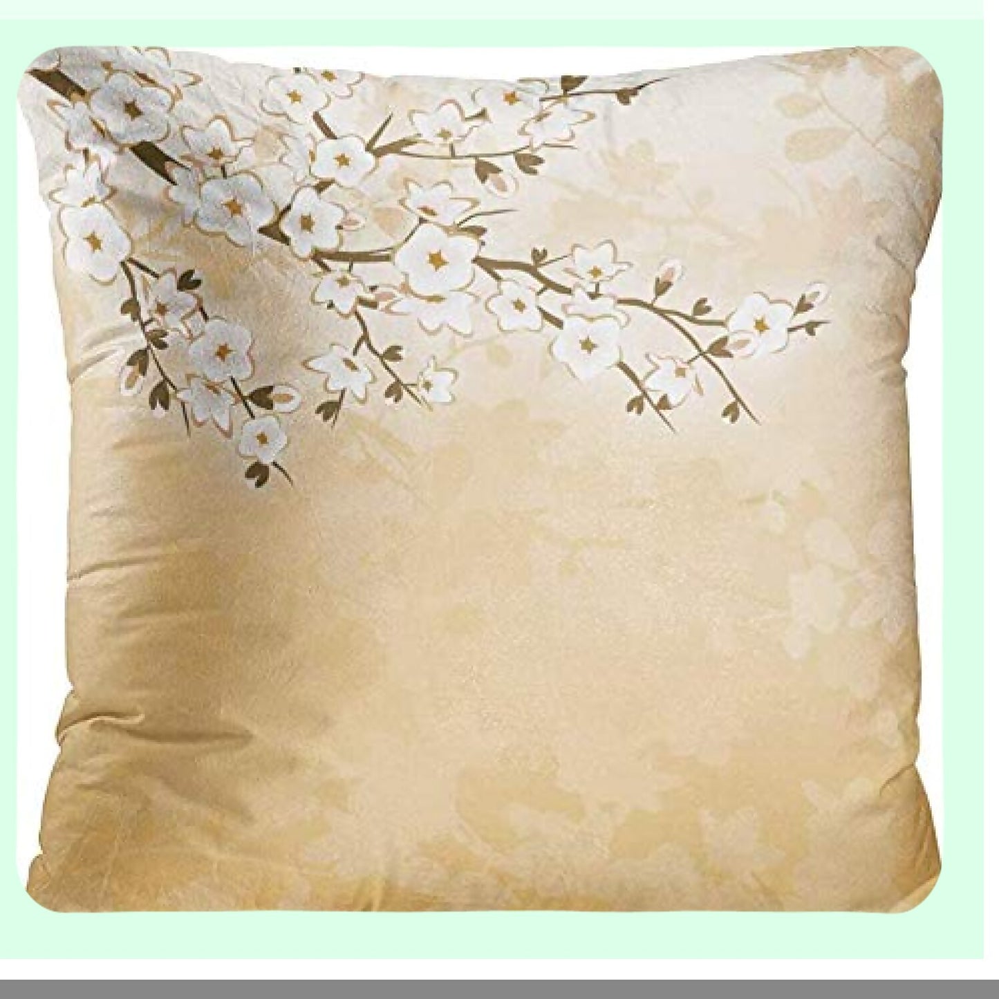 Nature's Blossom Decor Set - Cherry Blossom Tree Flowers Beige Cream Square Pillow Covers 22x22 Inches - Home Decorative Pillowcases