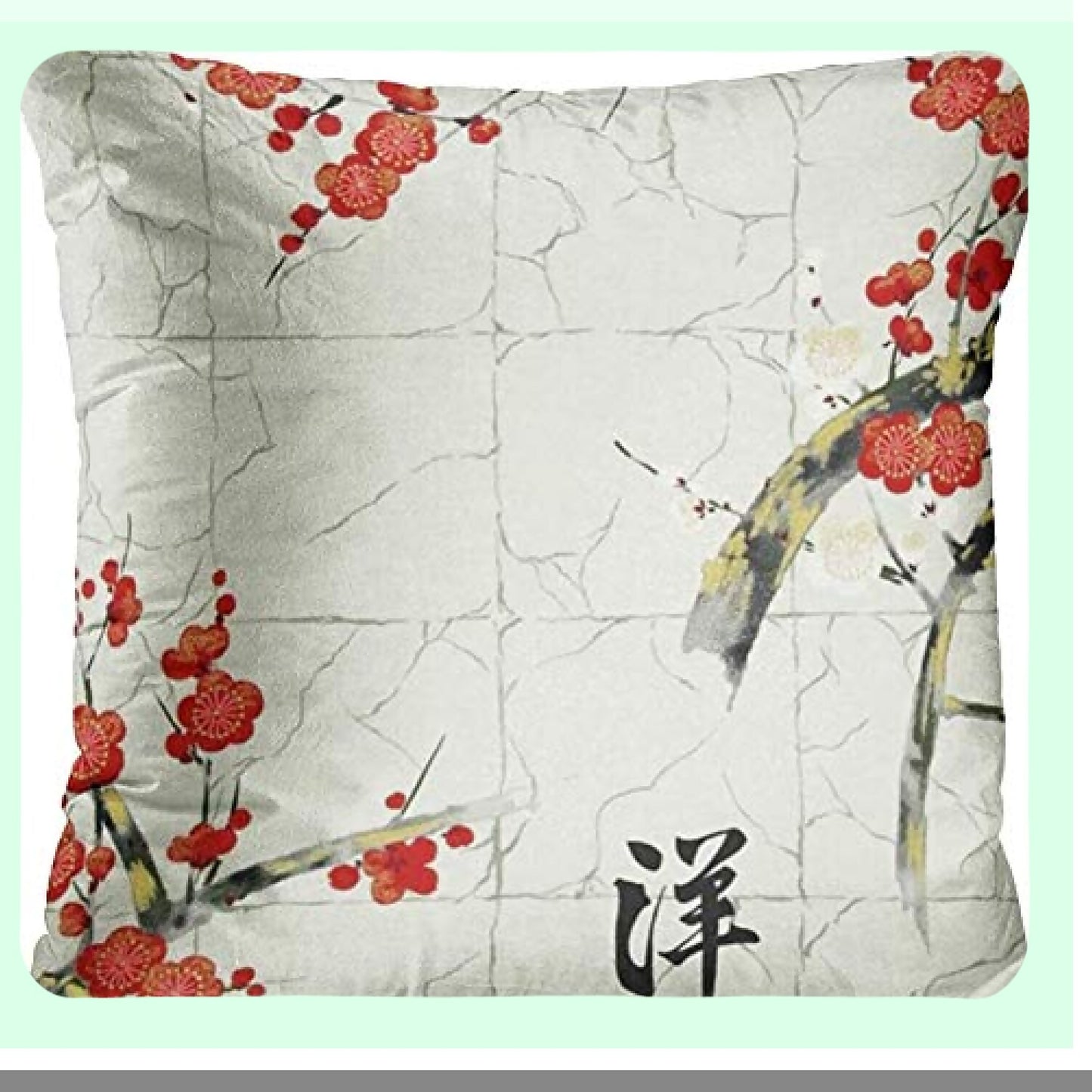 Nature's Blossom Decor Set - Cherry Blossom Tree Flowers Beige Cream Square Pillow Covers 22x22 Inches - Home Decorative Pillowcases
