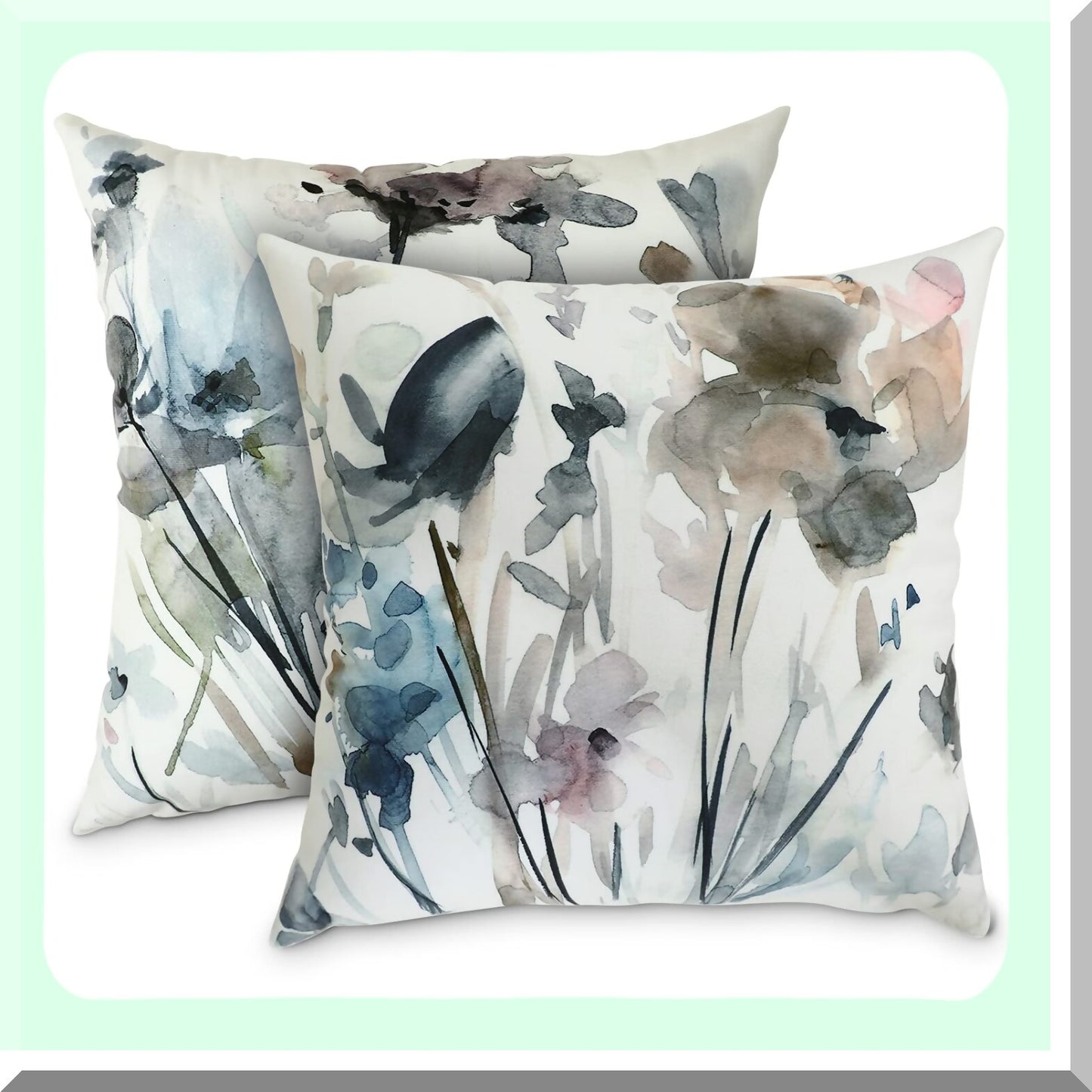 Watercolor Bloom Pillowcase Set - Vintage Floral Decorative Covers for Home Sofa & Outdoor Living Room - Soft Square Cushion Covers 18x18 - Ink Art Style