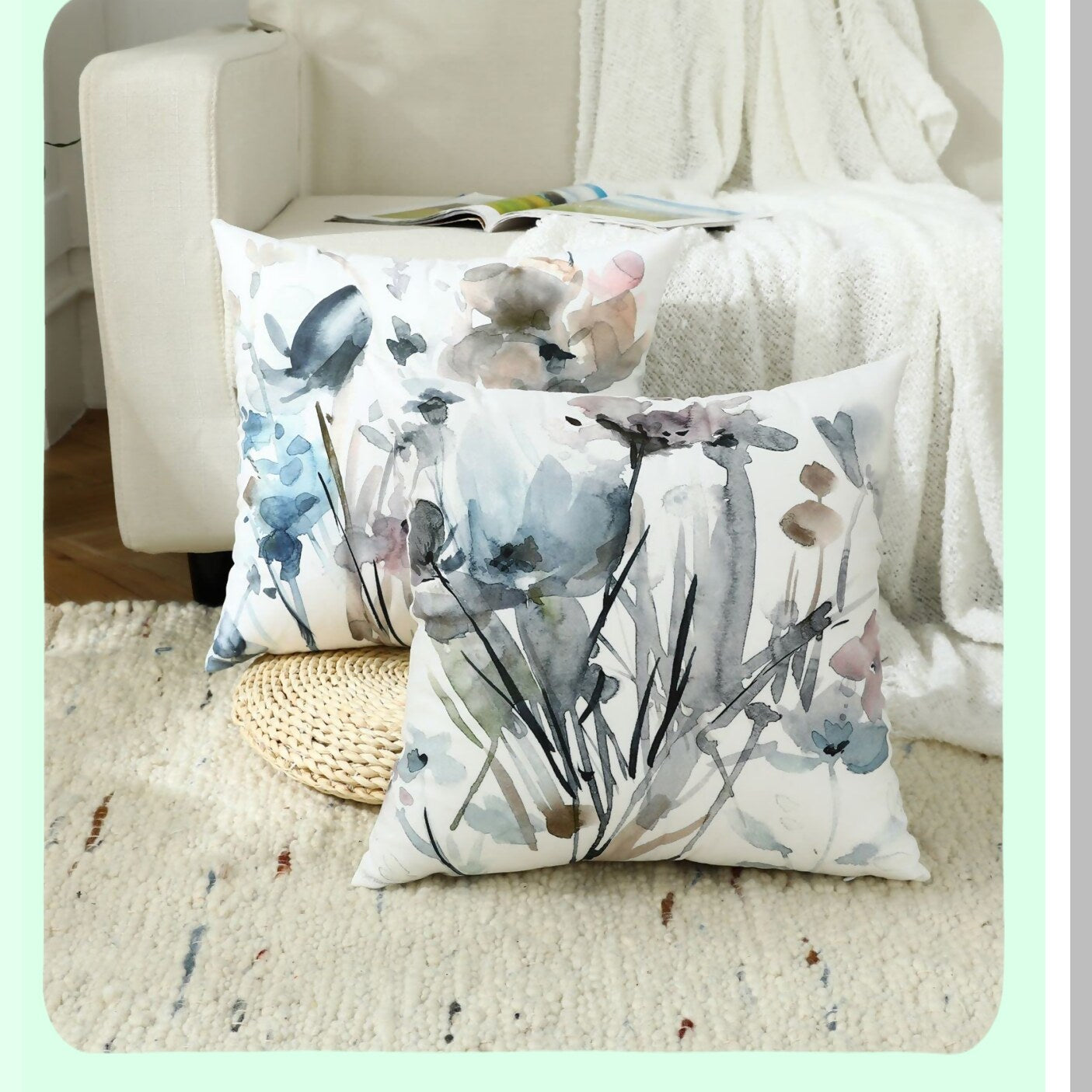 Watercolor Bloom Pillowcase Set - Vintage Floral Decorative Covers for Home Sofa & Outdoor Living Room - Soft Square Cushion Covers 18x18 - Ink Art Style