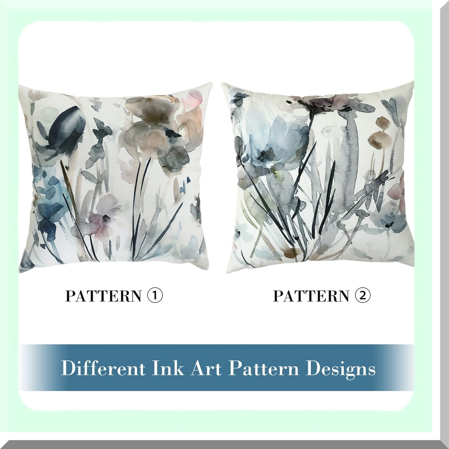 Watercolor Bloom Pillowcase Set - Vintage Floral Decorative Covers for Home Sofa & Outdoor Living Room - Soft Square Cushion Covers 18x18 - Ink Art Style
