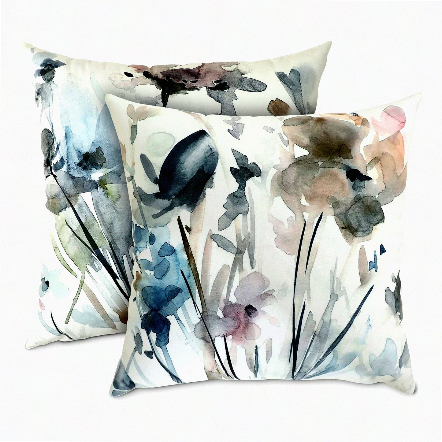 Watercolor Bloom Pillowcase Set - Vintage Floral Decorative Covers for Home Sofa & Outdoor Living Room - Soft Square Cushion Covers 18x18 - Ink Art Style