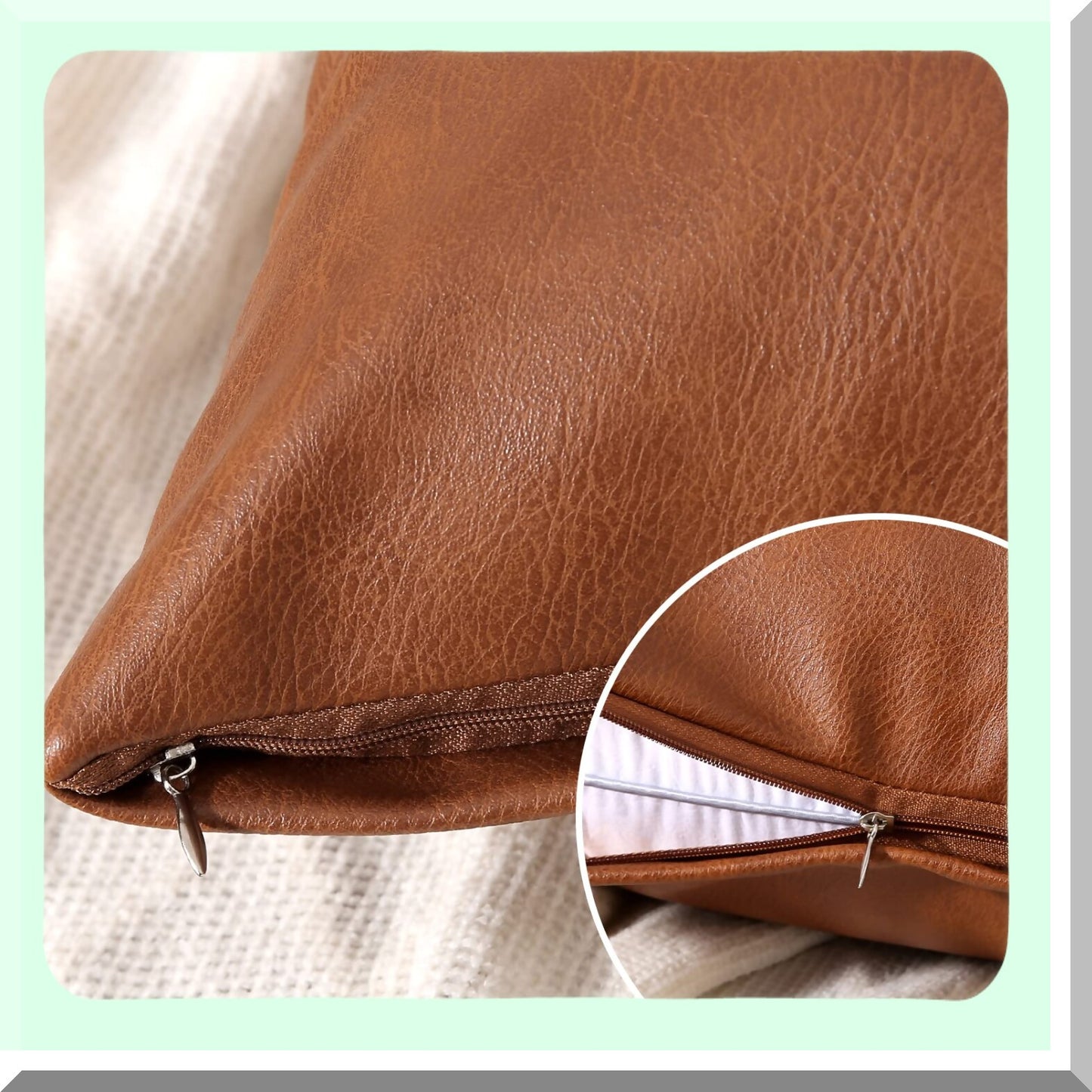 Luxury Leather Lumbar Pillow Covers - Modern Solid Outdoor Cushion Cases for Couch Sofa Bed - Decorative Throw Pillowcases - Brown - Set of 2 - 12x20 Inches