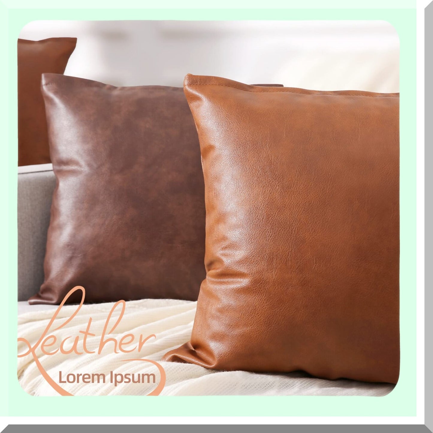 Luxury Leather Lumbar Pillow Covers - Modern Solid Outdoor Cushion Cases for Couch Sofa Bed - Decorative Throw Pillowcases - Brown - Set of 2 - 12x20 Inches