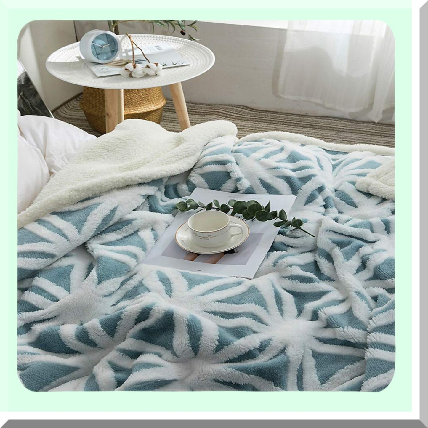 CozyLux Sherpa Throw: Ultra Plush, Super Soft, Lightweight Blanket for Bed & Couch - 60''x50'' Light Blue