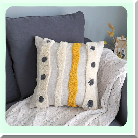 Handwoven Boho Striped Linen Cotton Throw Pillow - Decorative Cushion Cover for Couch Sofa - 18x18 inches - Mustard Yellow - 1 PC