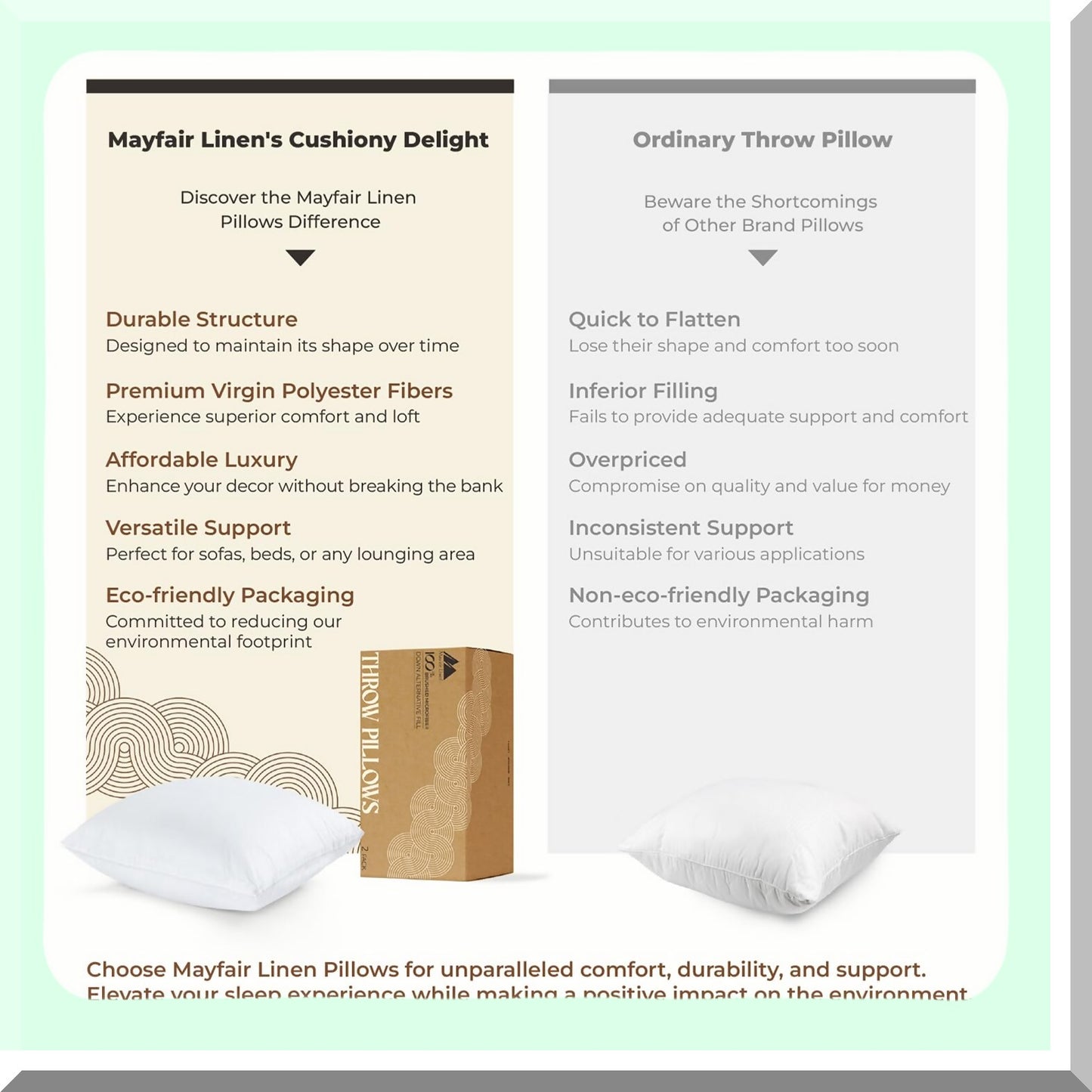 Fluffy White Pillow Inserts - 2 Pack Large Sofa Bed Pillows - Decorative Throw Pillow Inserts for Couch & Living Room - 26x26 Throw Pillow Covers