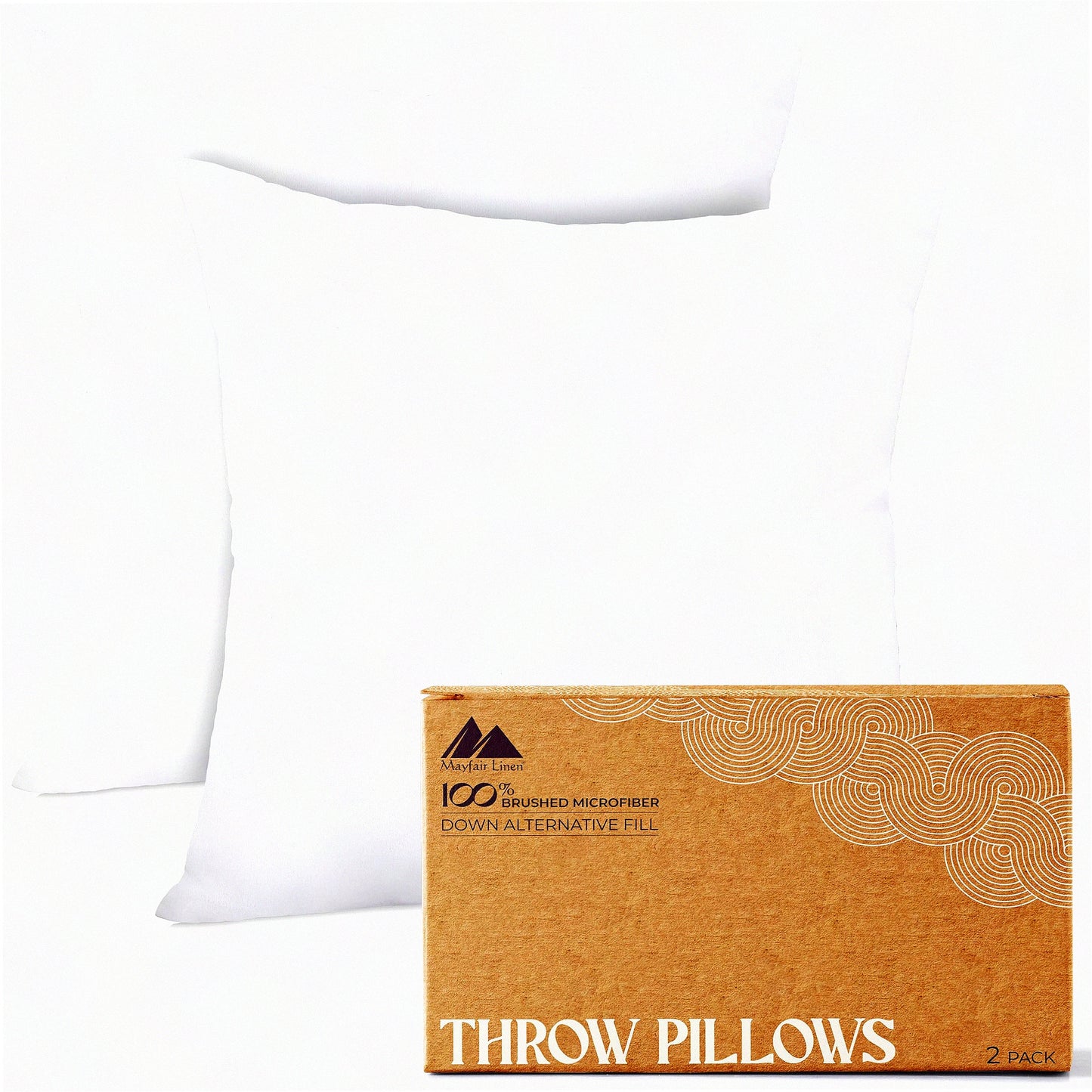 Fluffy White Pillow Inserts - 2 Pack Large Sofa Bed Pillows - Decorative Throw Pillow Inserts for Couch & Living Room - 26x26 Throw Pillow Covers