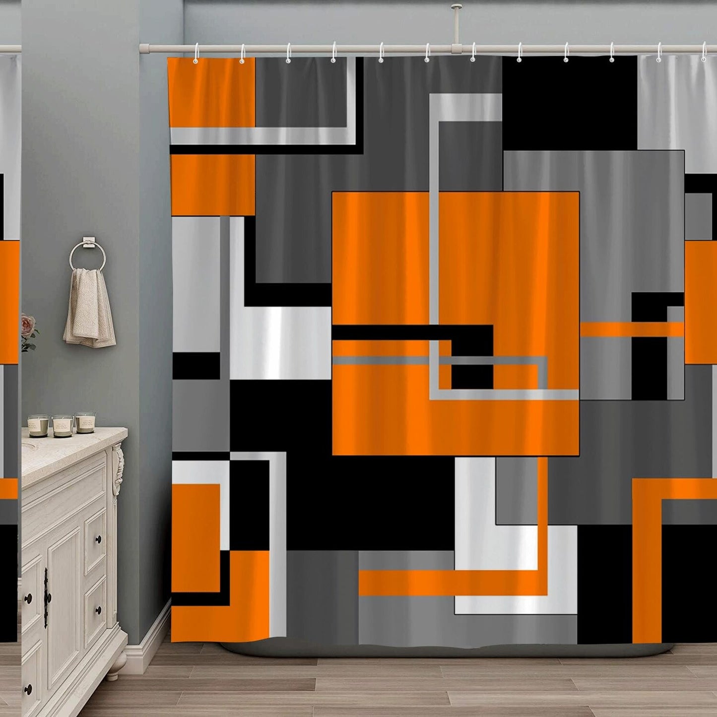 Orange Geometric Shower Curtain 70x70 Inch