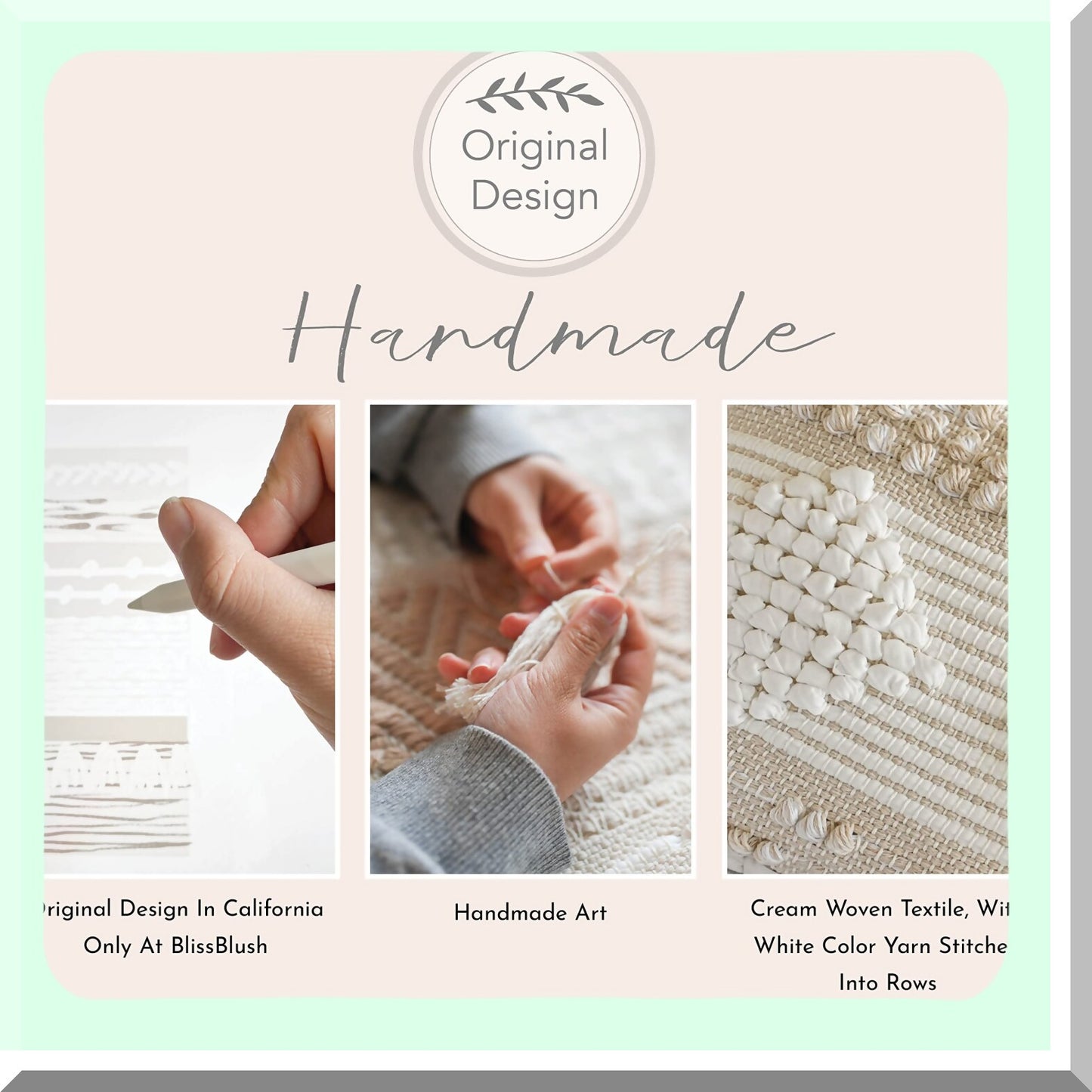 Boho Farmhouse Lumbar Pillow Cover - Beige White Neutral Decorative Cushion for Bed, Sofa, Living Room - Modern Accent Home Decor 14x36"