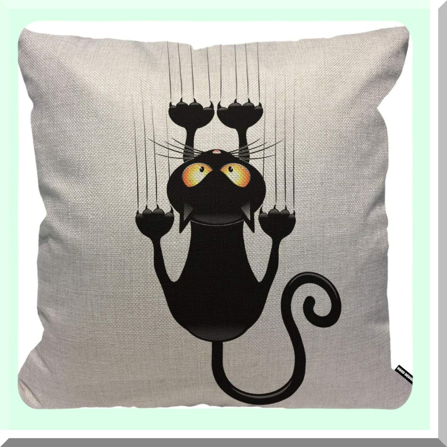 Cartoon Cat Scratch Decor Pillow - Linen Outdoor Cushion Cover for Sofa, Couch, Bed, Car - 18x18 inch Square Black Case - Cat Theme Home Decor