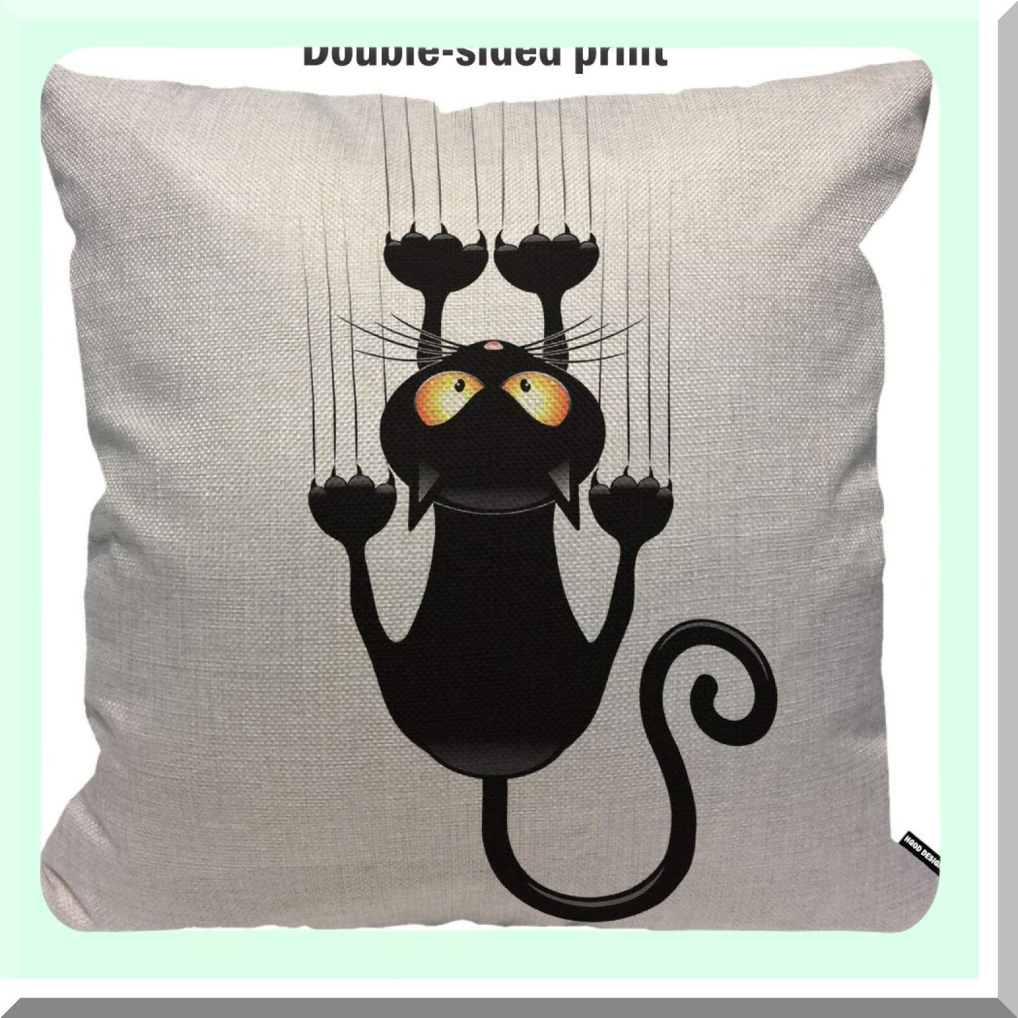 Cartoon Cat Scratch Decor Pillow - Linen Outdoor Cushion Cover for Sofa, Couch, Bed, Car - 18x18 inch Square Black Case - Cat Theme Home Decor