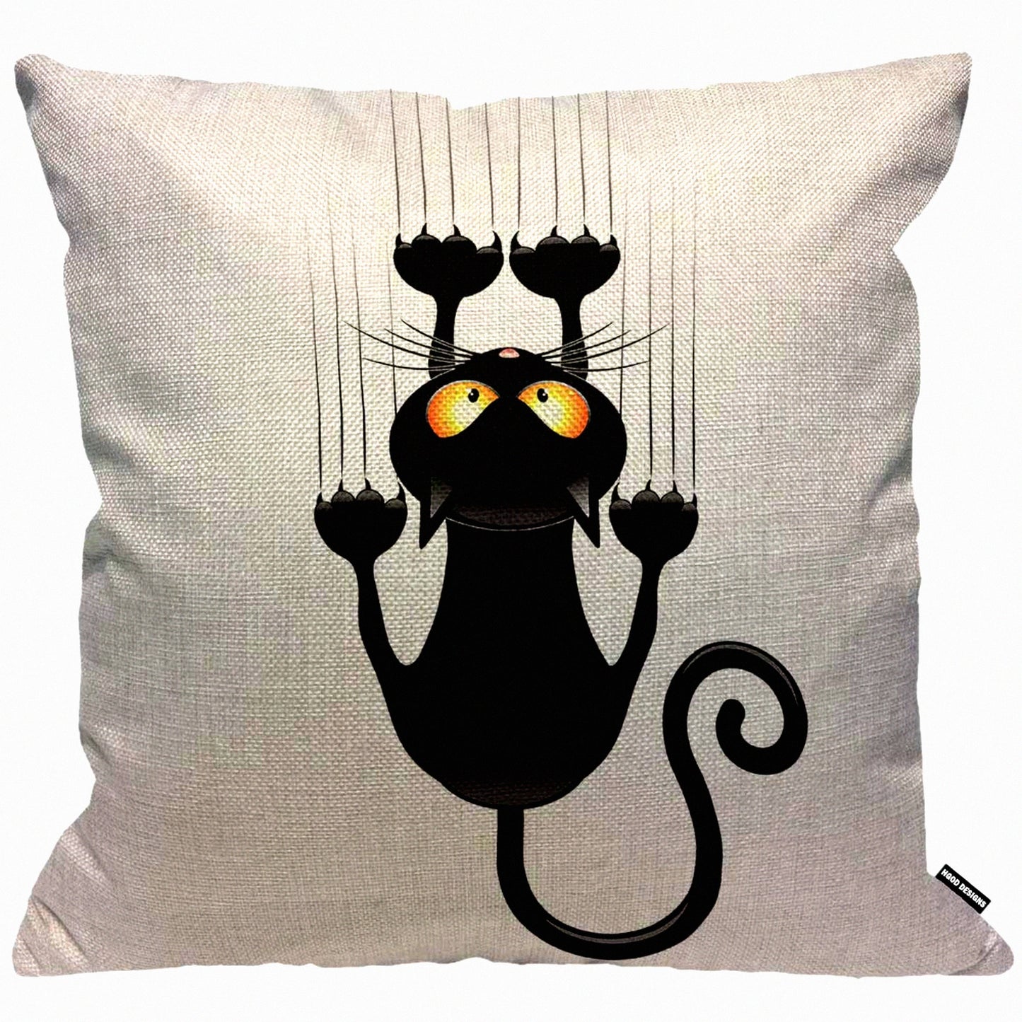 Cartoon Cat Scratch Decor Pillow - Linen Outdoor Cushion Cover for Sofa, Couch, Bed, Car - 18x18 inch Square Black Case - Cat Theme Home Decor