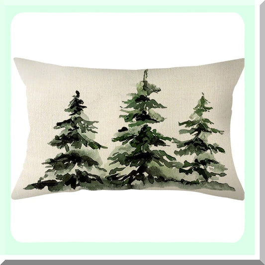 Winter Wonderland Tree Pillow Cover - Festive Holiday Decor for Sofa & Couch - Snowy 12x20 Inch Cushion Case - Christmas Home Decoration