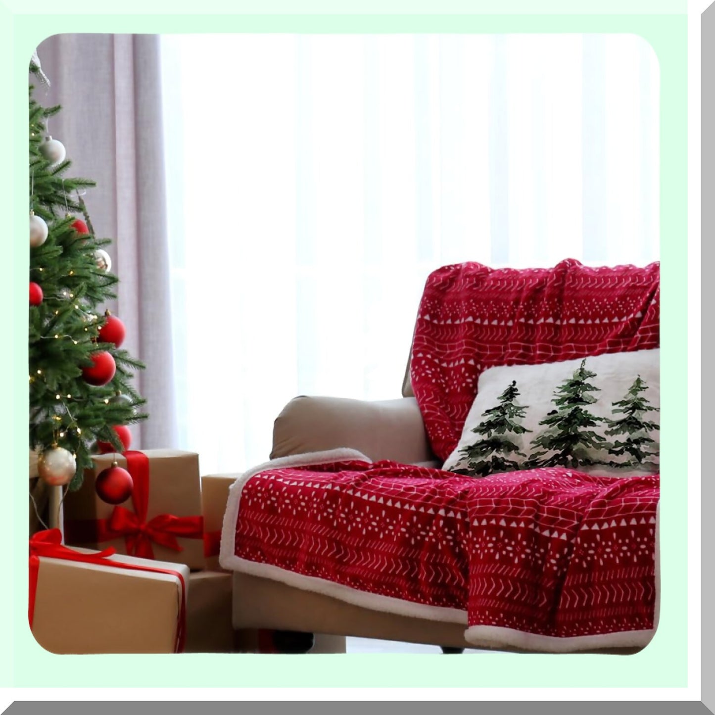 Winter Wonderland Tree Pillow Cover - Festive Holiday Decor for Sofa & Couch - Snowy 12x20 Inch Cushion Case - Christmas Home Decoration