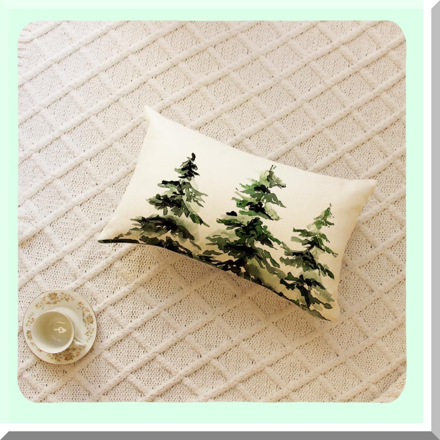 Winter Wonderland Tree Pillow Cover - Festive Holiday Decor for Sofa & Couch - Snowy 12x20 Inch Cushion Case - Christmas Home Decoration