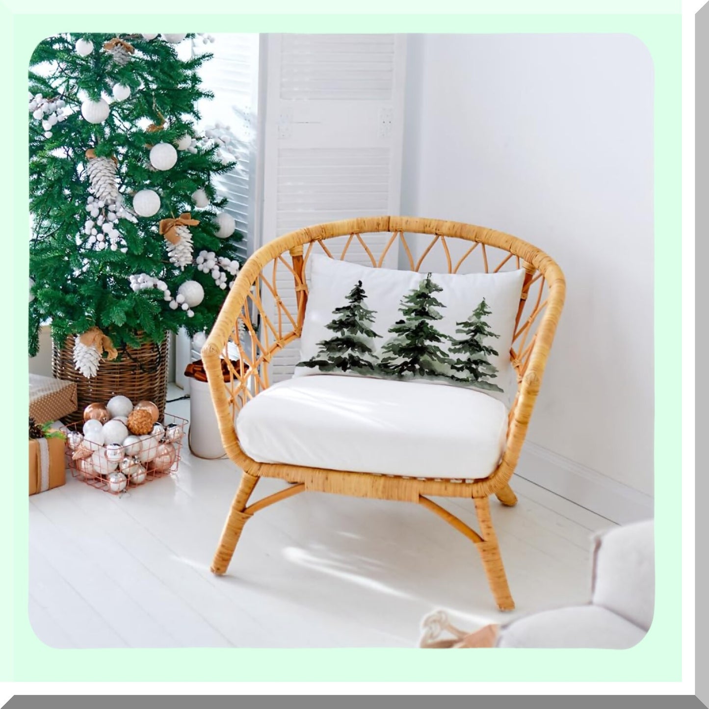 Winter Wonderland Tree Pillow Cover - Festive Holiday Decor for Sofa & Couch - Snowy 12x20 Inch Cushion Case - Christmas Home Decoration