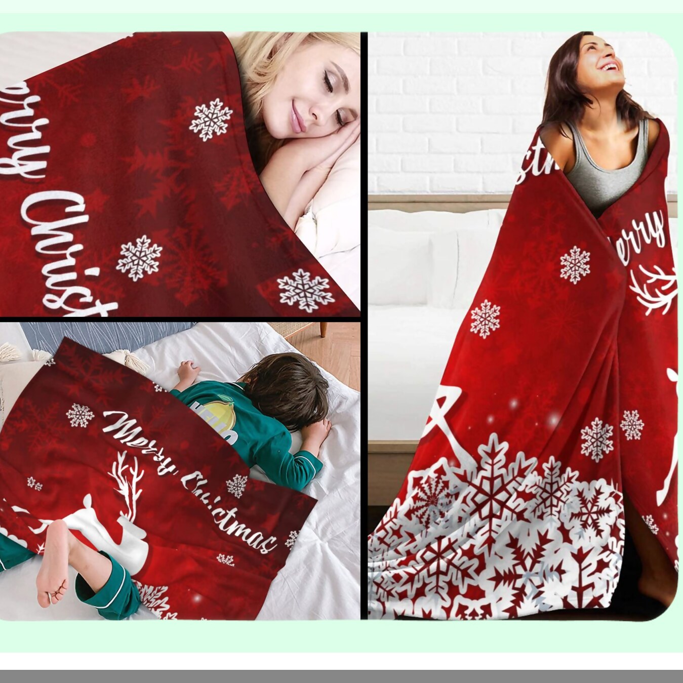 CozySnowflake Red & White Fleece Throw - Soft Plush Blanket for Bedroom, Couch, or Sofa (60"x80")"