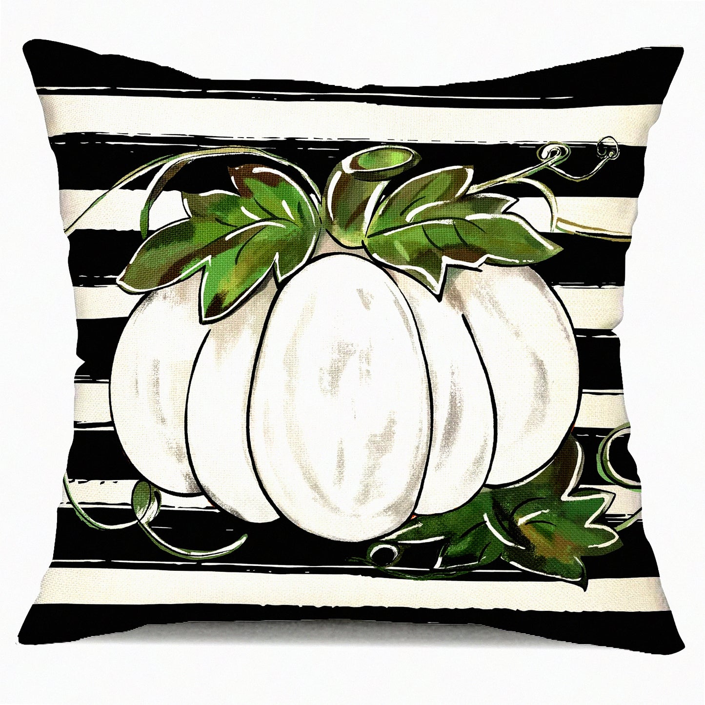 Autumn Harvest Pumpkin Pillow Cover - 18x18 Inch White Fall Cushion - Farmhouse Decorative Outdoor Throw Pillow Case