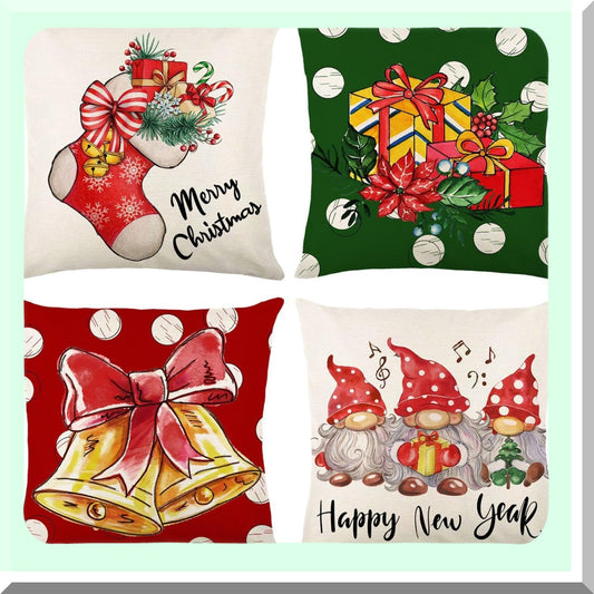 Holiday Blessing Decorative Pillow Covers Set - 18x18 Throw Pillow Covers for Home Sofa - Set of 4 Colorful Gift Decorations