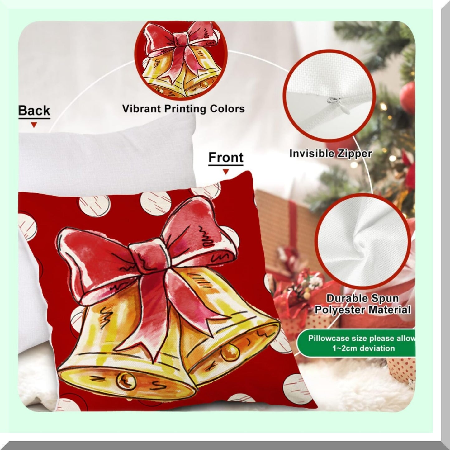 Holiday Blessing Decorative Pillow Covers Set - 18x18 Throw Pillow Covers for Home Sofa - Set of 4 Colorful Gift Decorations