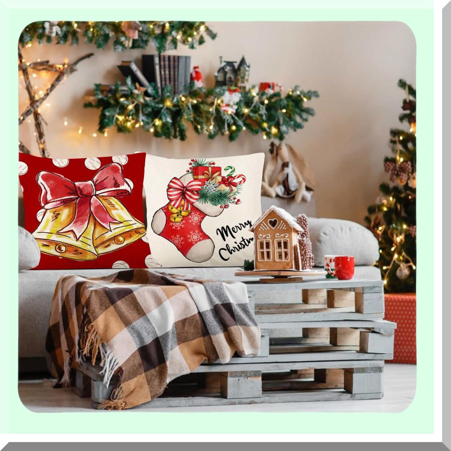 Holiday Blessing Decorative Pillow Covers Set - 18x18 Throw Pillow Covers for Home Sofa - Set of 4 Colorful Gift Decorations