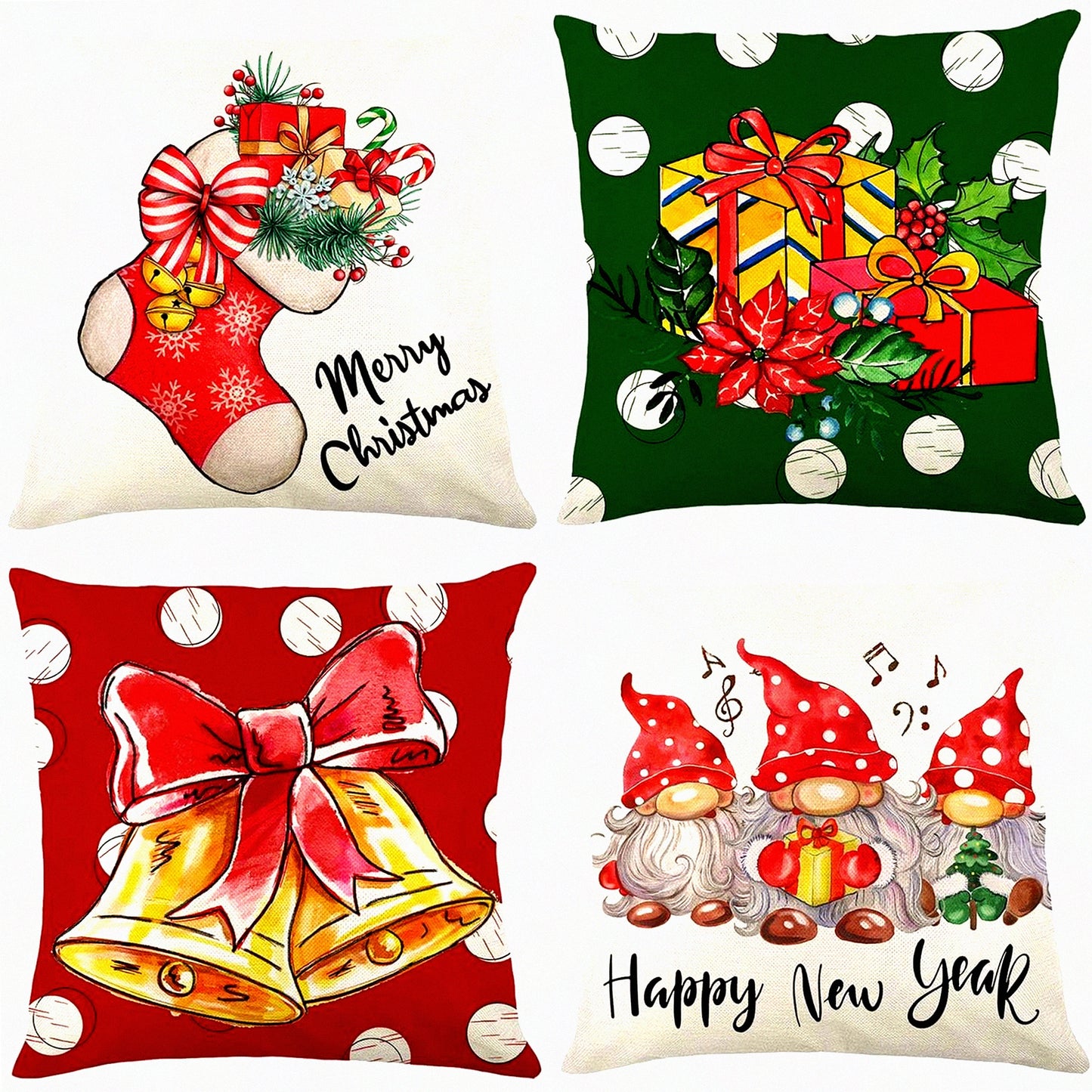 Holiday Blessing Decorative Pillow Covers Set - 18x18 Throw Pillow Covers for Home Sofa - Set of 4 Colorful Gift Decorations