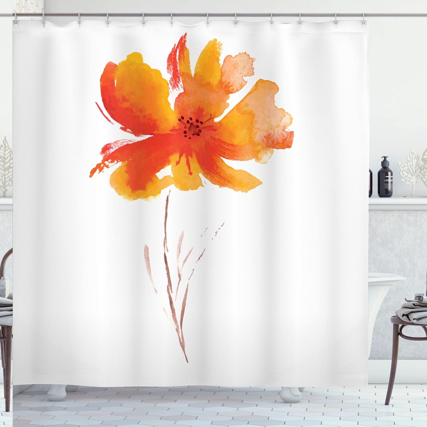 Watercolor Flower Shower Curtain 69x75 inches