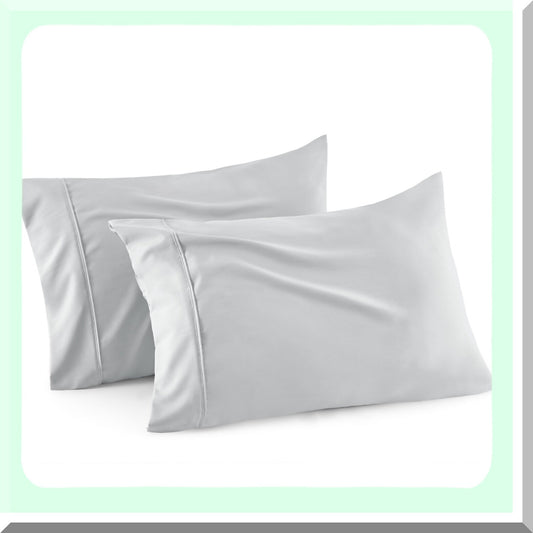 BambooCool Standard Pillowcase Set - Breathable, Soft & Wrinkle-Free Pillow Covers - Envelope Closure - Cooling Technology - Gifts - Grey - 20x26"