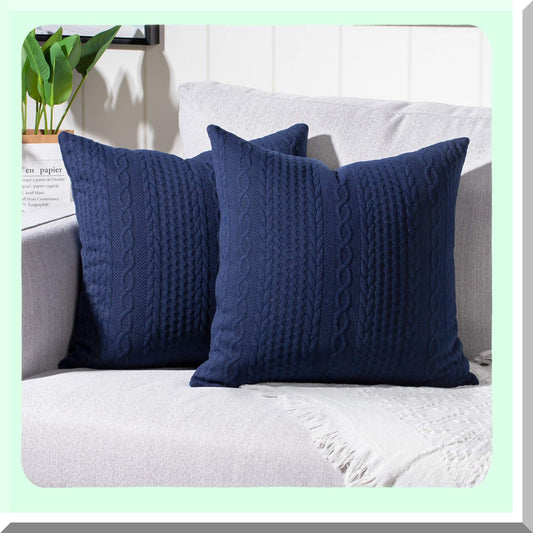 SuperSoft Square Pillow Covers - Set of 2 | Modern Embossed Patterned Cushion Cases for Couch, Sofa, Bedroom, Car | 22x22 inch Navy Blue Pillowcases