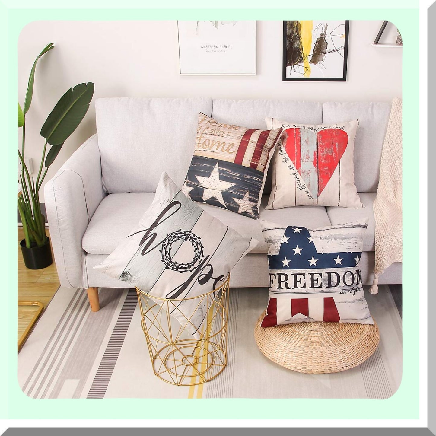 Red Linen Decorative Pillow Cover Set - 4 Pack Square Sofa Throw Pillow Cases 18x18 Inch - Home Decor Accent Cushion Covers