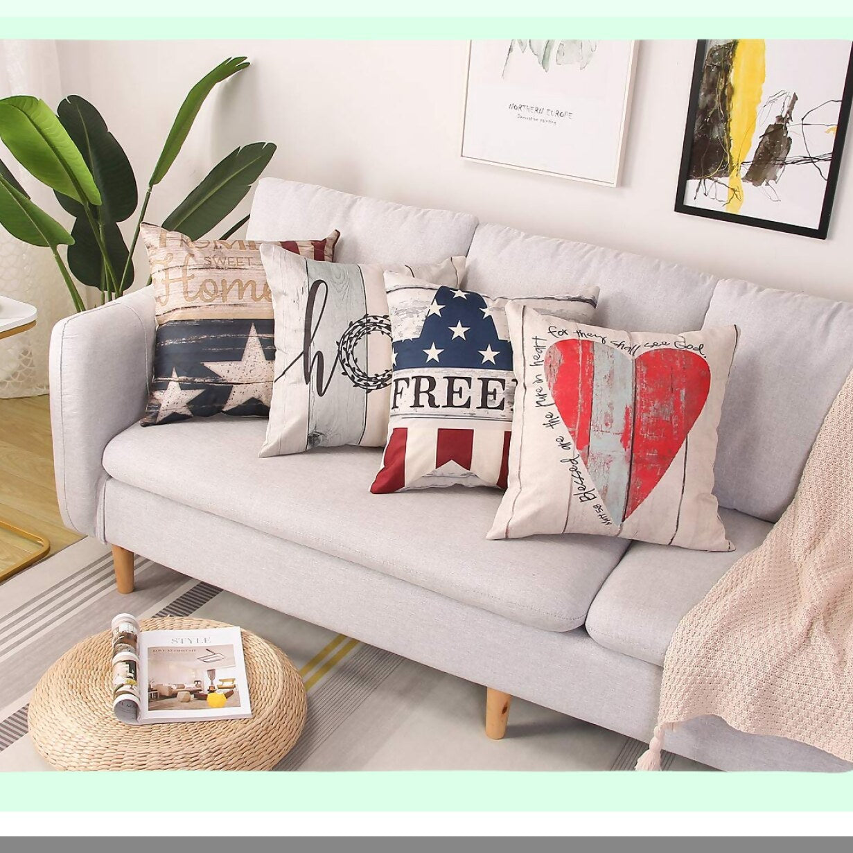 Red Linen Decorative Pillow Cover Set - 4 Pack Square Sofa Throw Pillow Cases 18x18 Inch - Home Decor Accent Cushion Covers