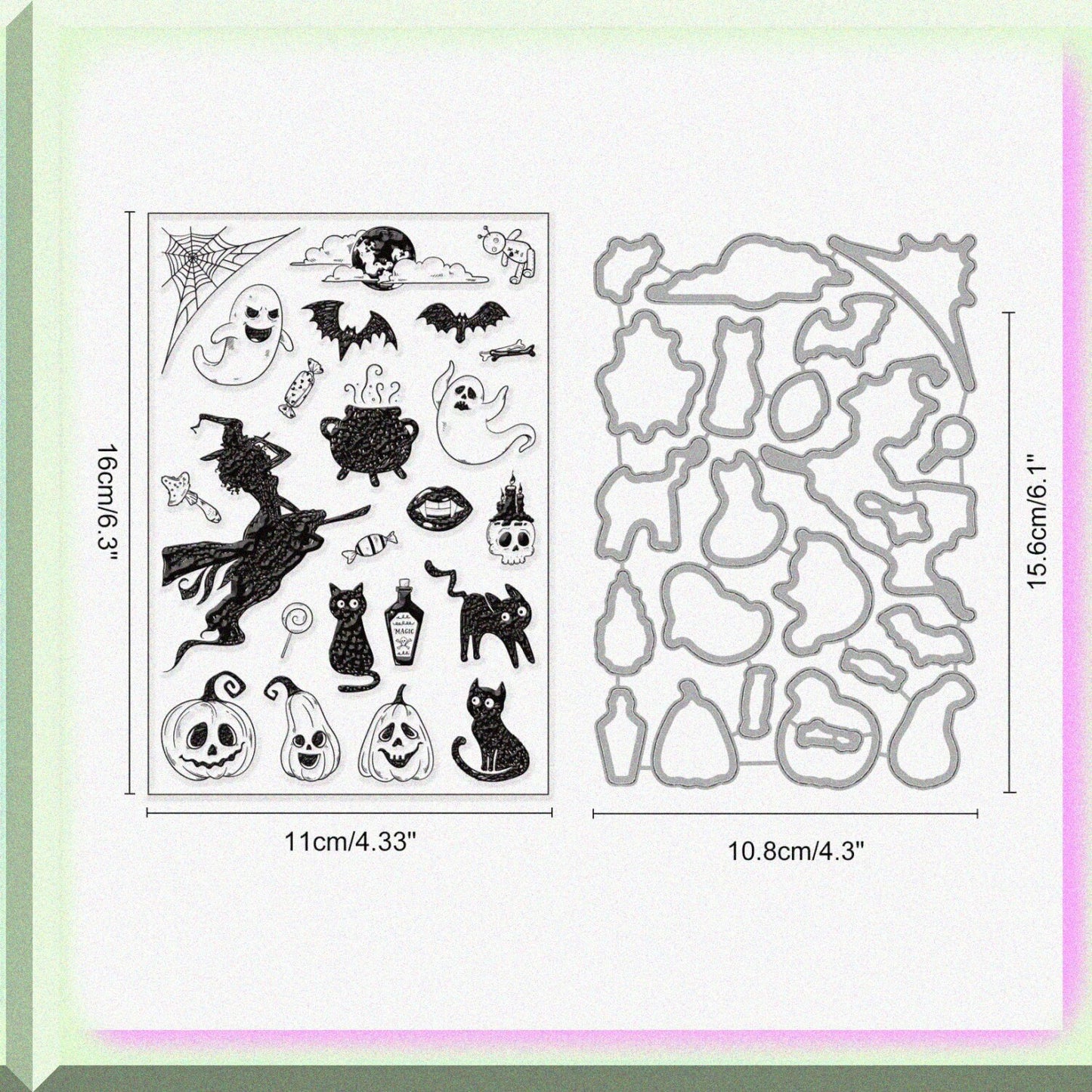 Clear Stamps and Metal Die Cuts Set for Card Making