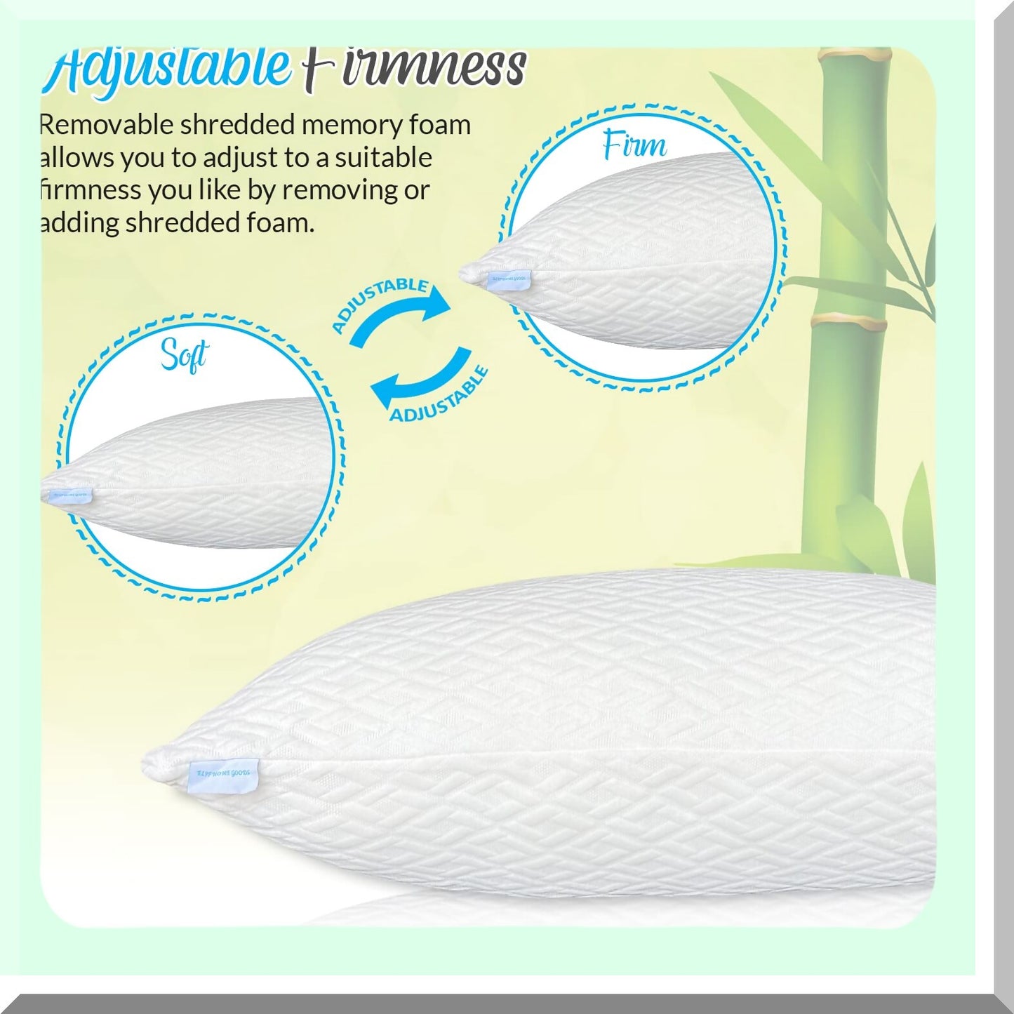 BambooCool Memory Foam Pillow - Adjustable Shredded Foam Pillow for Side, Back, Stomach Sleepers - Cooling Rayon Pillow with Washable Cover - Pack of 1