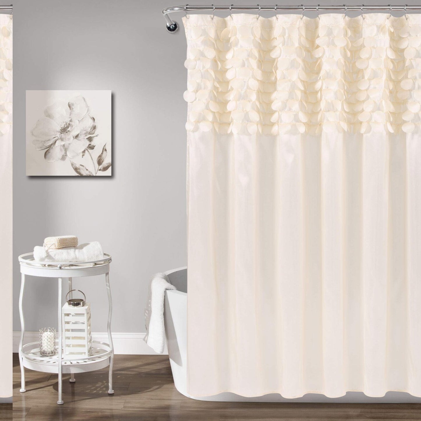 Lillian Beige Shower Curtain 72x72 with Circle Design