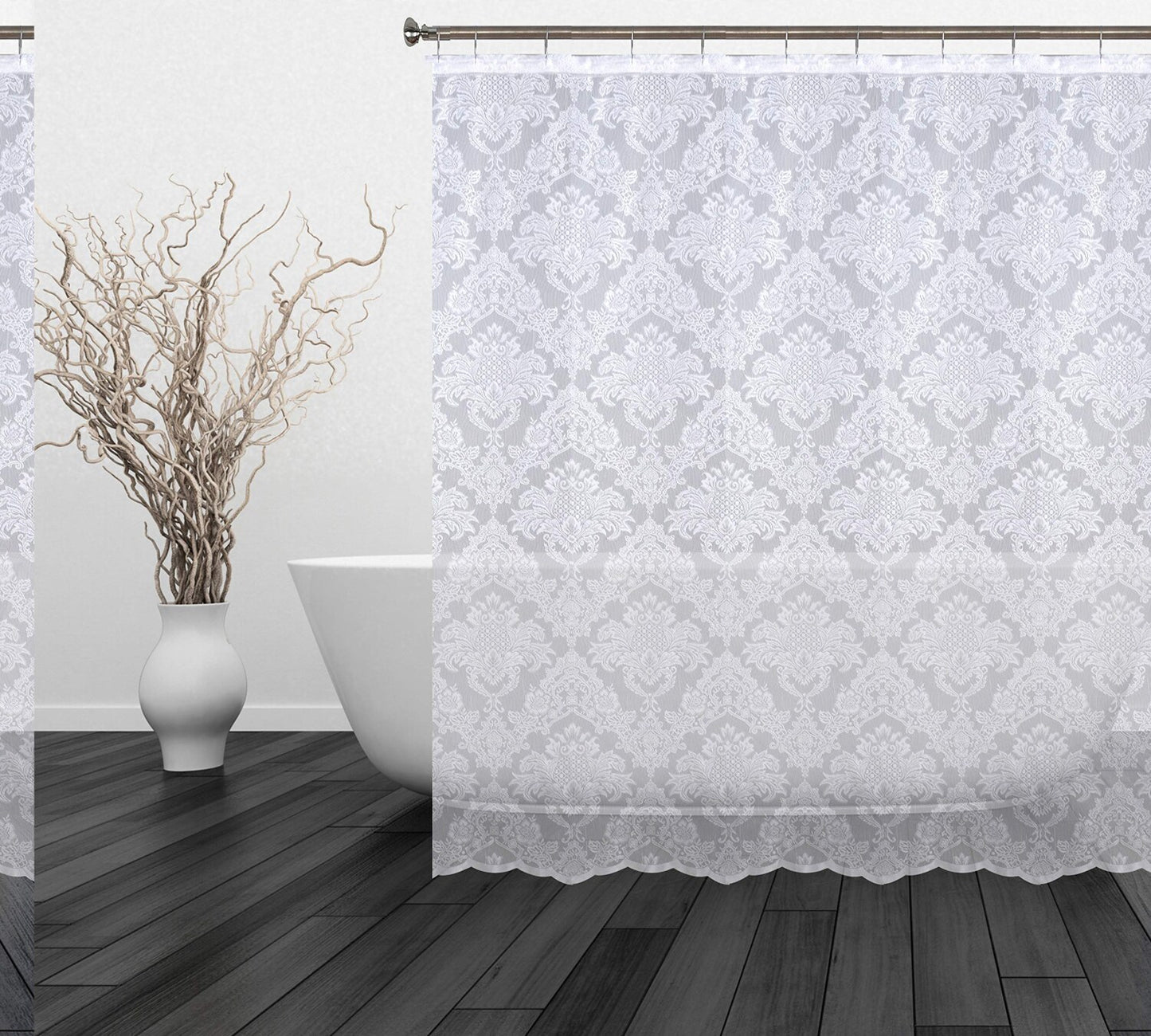 Damask Lace Fabric Shower Curtain 70x72 White