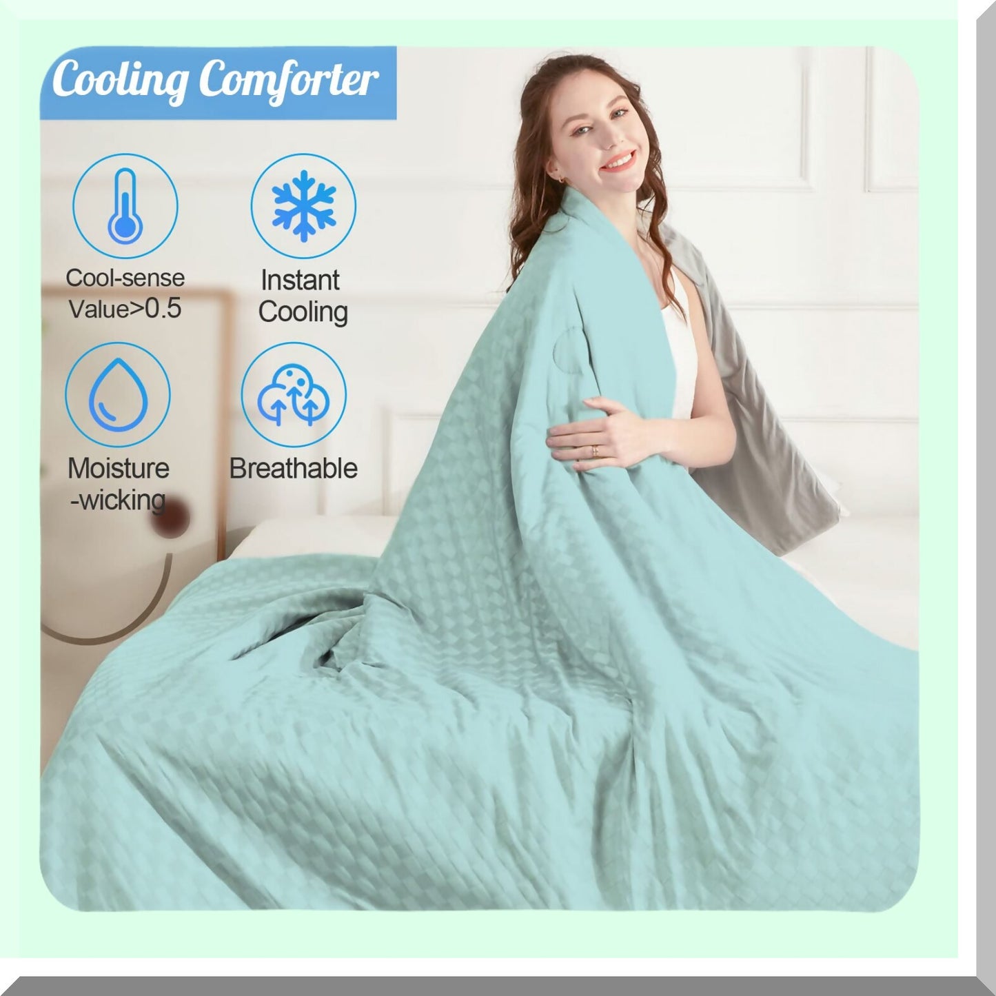 CoolMax CoolBreeze Cooling Blanket - Full/Queen Size | Summer Comforter for Hot Sleepers | Lightweight Breathable Blanket for Night Sweats | Water Green, 79" x 90"