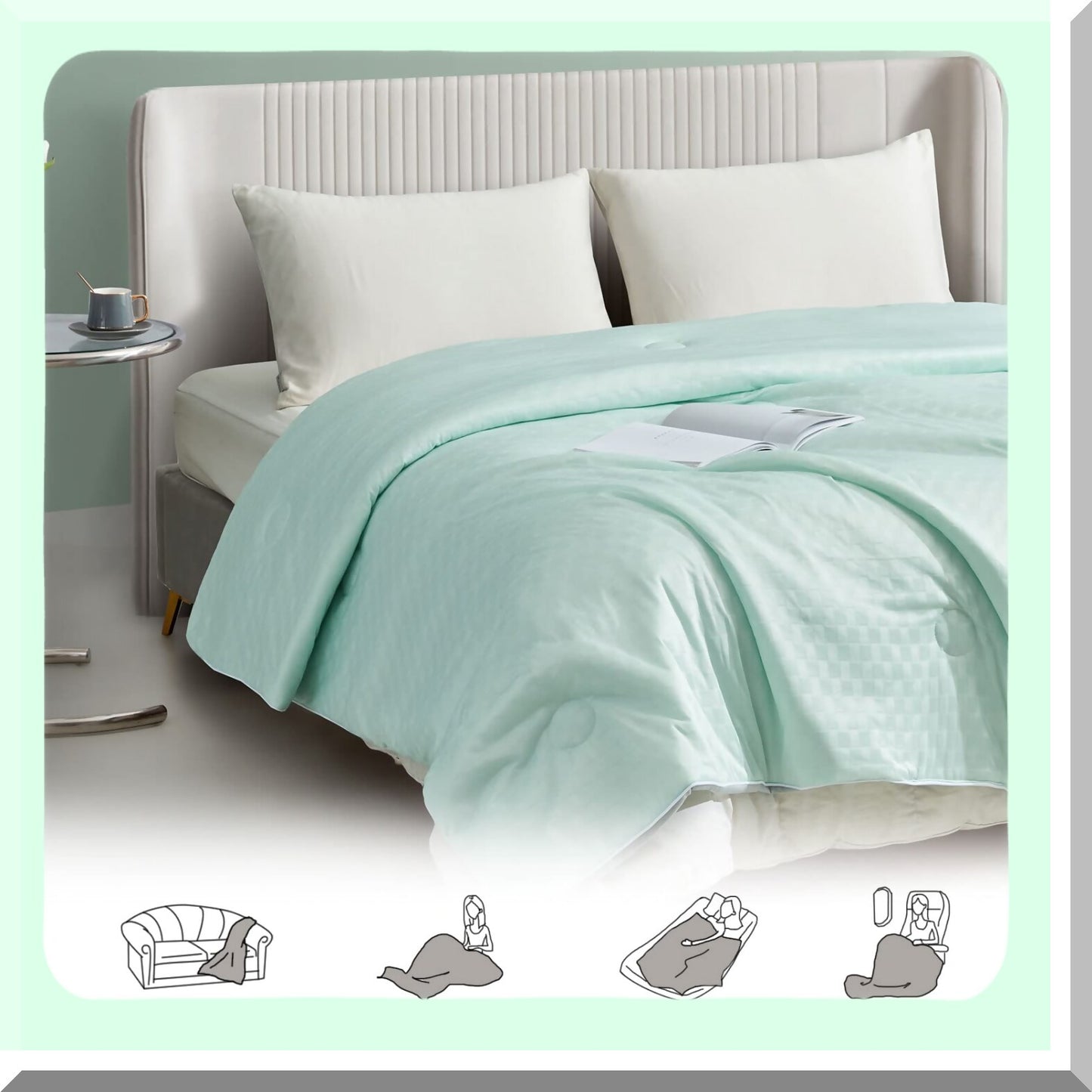 CoolMax CoolBreeze Cooling Blanket - Full/Queen Size | Summer Comforter for Hot Sleepers | Lightweight Breathable Blanket for Night Sweats | Water Green, 79" x 90"