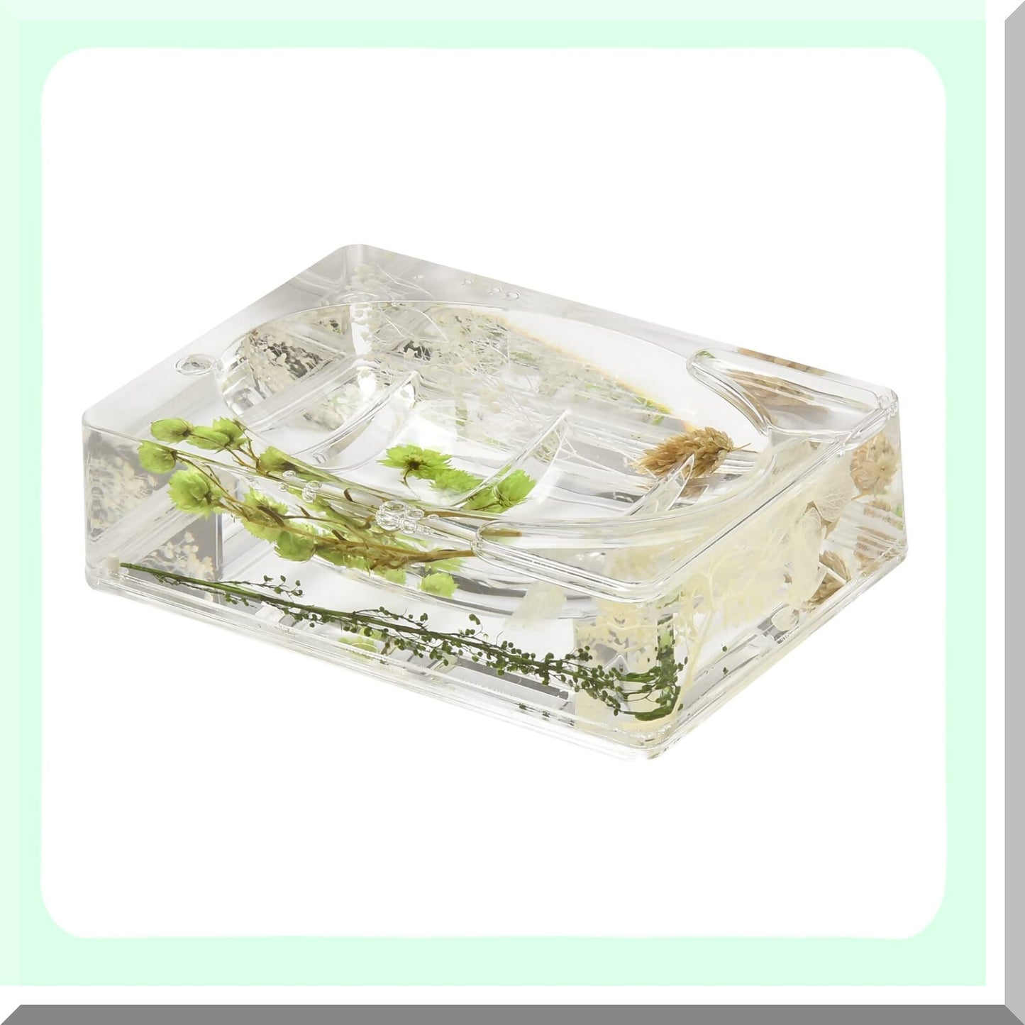 4 Piece Acrylic Floating Bathroom Vanity Accessory Set Green Plants