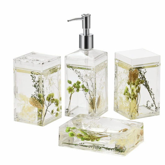 4 Piece Acrylic Liquid Floating Bathroom Vanity Set Green Plants