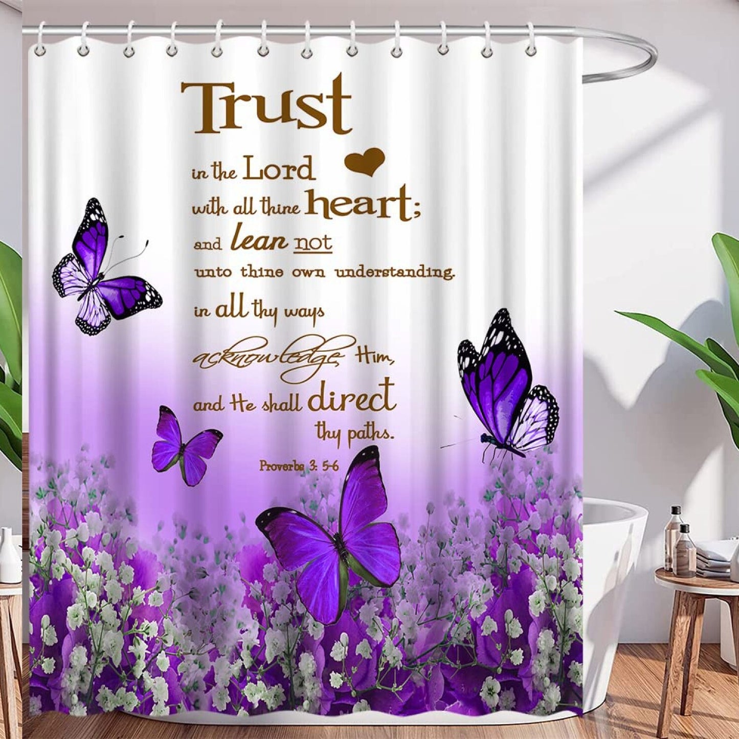 Inspirational Quote Shower Curtain 70x70 Purple Flowers