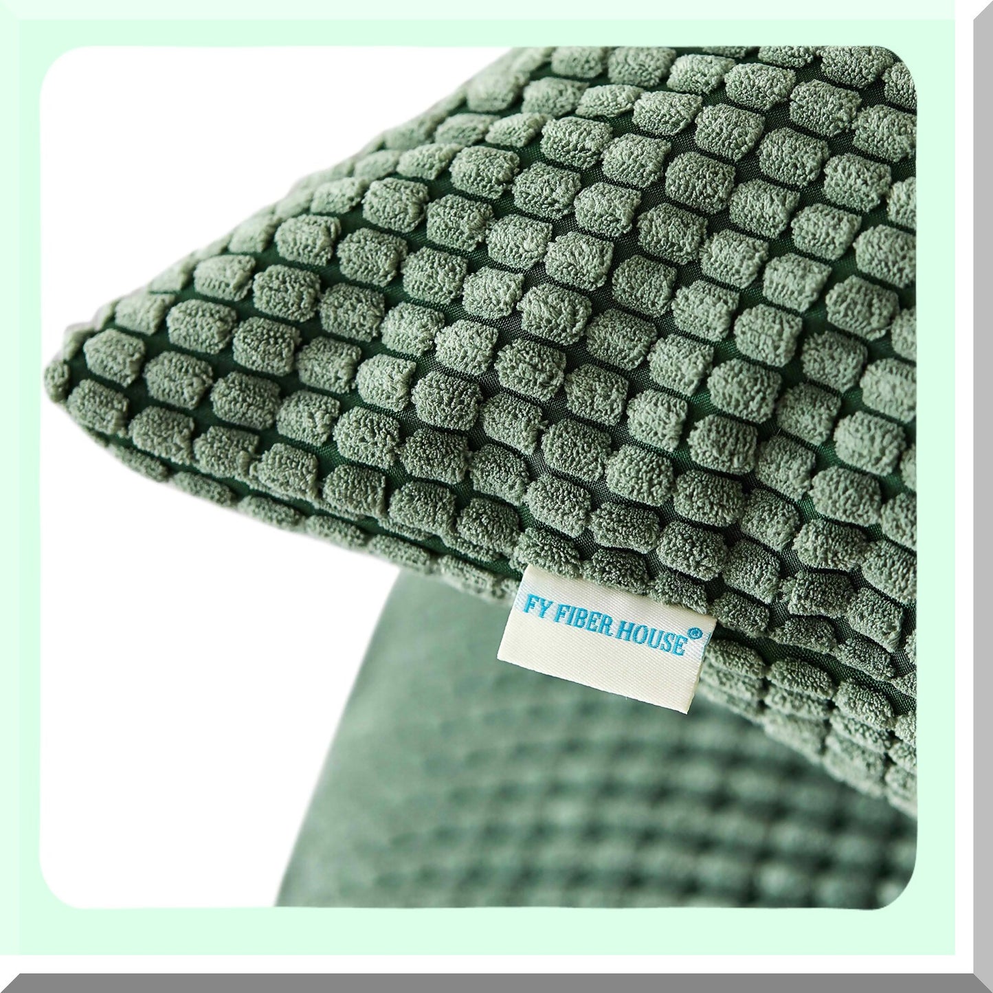 Corduroy Corn Granules Throw Pillow Covers - Comfy Cushion Pillowcase Set for Couch Sofa Bed - Decorative Square Bean Green - Pack of 2 - 16 X 16 Inch