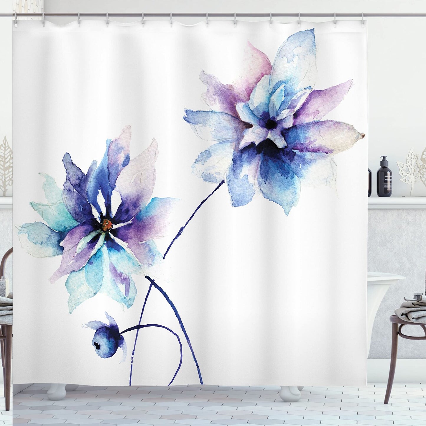 Watercolor Flower Shower Curtain 69x75 inches