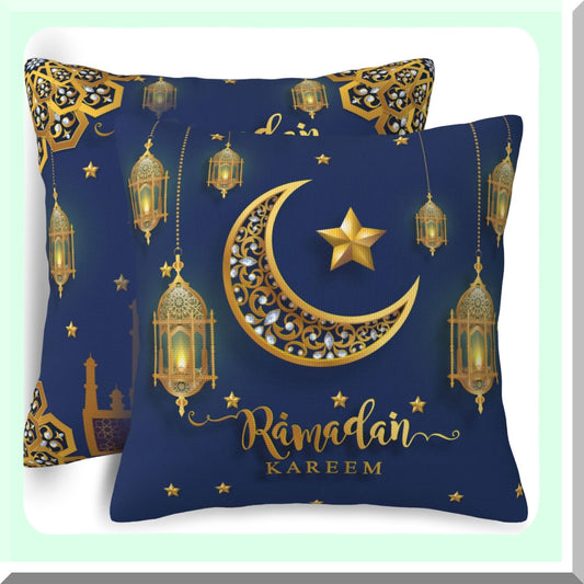 Ramadan Kareem Decorative Pillow Set - 18x18 Inch Cushion Covers for Couch, Islamic Gifts, Festive Home Decoration - Pack of 2